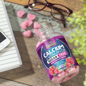 Sugar Free Calcium Gummy Bites plus 400 IU Vitamin D3, Bone Health & Immune Support, Supports Bone Strength - Chewable Calcium Nutrition Supplement, Non-Gmo, Berry Flavor Chews - 60 Gummies