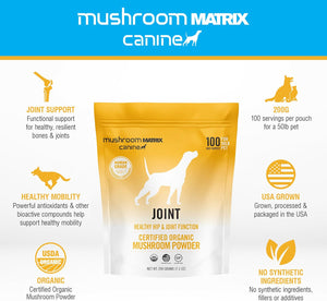 Om Mushroom Matrix Pet - Canine | Joint & Hip Function | USA Grown Human-Grade Organic Mushroom Powder Pet Supplement | Promotes Resilient Bones & Joints for Dogs & Cats | 100 Grams, 3.5 Oz