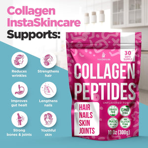 Collagen Peptides Powder for Women Hydrolyzed Collagen Protein Types I and III Non-Gmo Grass-Fed Gluten-Free Kosher and Pareve Unflavored Easy to Mix Drink Healthy Hair Skin Joints Nails 10 Oz
