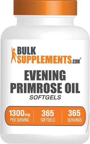 Bulksupplements.Com Evening Primrose 1300Mg Softgels - Omega 6 Supplement, Gamma Linoleic Acid Supplement - 1 Evening Primrose Softgels per Serving, 120 Softgels (Pack of 1)