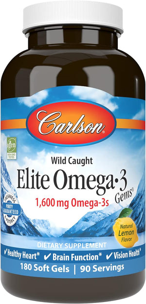 '- Elite Omega-3 Gems, 1600 Mg Omega-3S, Heart, Brain & Vision Support, Wild Caught, Orange, 180 Soft Gels