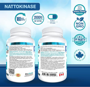 Bio Absorb Nattokinase Supplement. 100 Mg, 2000 Fus. 6-Month Supply. Non-Gmo Natto Extract Enzyme (180 Veggie Caps)