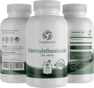 Palmitoylethanolamide 400 Mg Capsules - 120 Veggie Pills | Micronized Pea Formula | Premium Quality Supplement