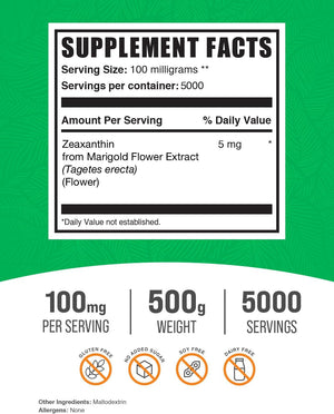 Bulksupplements.Com Zeaxanthin Powder - Zeaxanthin Supplements, from Marigold Flower Extract - Gluten Free, 100Mg (Zeaxanthin 5Mg) per Serving, 250G (8.8 Oz) (Pack of 1)