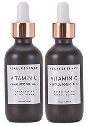 Pearlessence Brightening Facial Serum with Vitamin C & Hyaluronic Acid - Powerful Hydration to Help Plump & Brighten Skin | USA Made (2 Oz, 2 Pack)