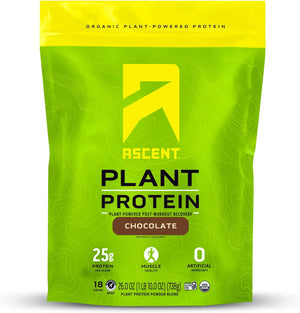 Ascent Plant Based Protein Powder - Non Dairy Vegan Protein, Zero Artificial Ingredients, Soy & Gluten Free, No Added Sugar, 4G BCAA, 2G Leucine - Vanilla, 20 Servings