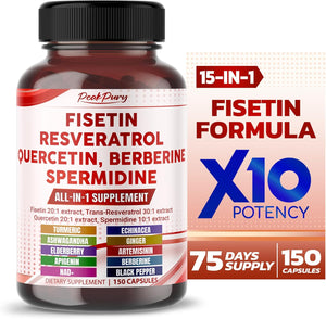 Fisetin Resveratrol Quercetin Elderberry, Echinacea Ashwagandha Turmeric Ginger - Made in USA