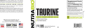Nutrabio Taurine Supplement Powder, Better Energy Levels & Digestion, Reduce Muscle Cramps, 500 Grams - 1000Mg Serving