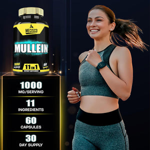 210 Capsules - 11In1 Mullein Leaf Capsules with Panax Ginseng Root, Cordyceps Sinensis & More - Support Respiratory Health, Immune System, Energy Production & Comfortable Mind