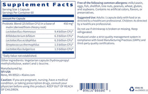 Klaire Labs Pro-5 Probiotic - 25 Billion CFU High Dose Multispecies Gut Recolonization Support for Men & Women, Hypoallergenic & Dairy-Free (60 Capsules)