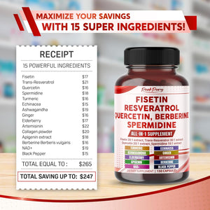 Fisetin Resveratrol Quercetin Elderberry, Echinacea Ashwagandha Turmeric Ginger - Made in USA