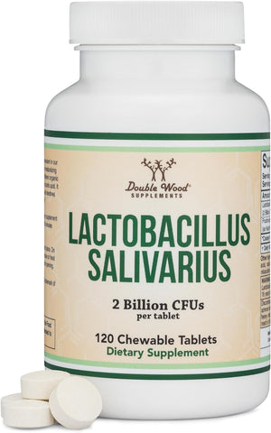 Lactobacillus Salivarius Oral Probiotics - Vanilla Tablets for Dental Health, Teeth, and Gums - Extreme Bad Breath Treatment for Adults (120 Count, 2 Billion Cfus per 20Mg Tablet) by Double Wood