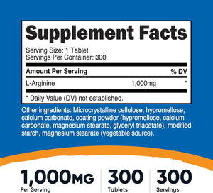 Nutricost L-Arginine 1000Mg, Amino Acid Tablets (300 Tablets)