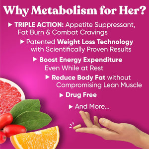 Metabolism for Her - Weight Loss Pills for Women - Appetite Suppressant, Fat Burner, Metabolism Booster - Combat Cravings & Lose Belly Fat - Berberine, Chromium Picolinate & Guarana - 60 Veg Capsules