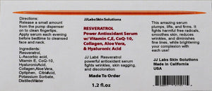 Resveratrol Antioxidant Serum with Vitamins C and E, Coq-10, Collagen, Aloe Vera, and Pure Hyaluronic Acid (1.2 Fl.Oz)