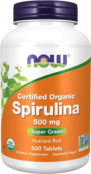 NOW Supplements, Organic Spirulina 500 Mg with Vitamins, Minerals and GLA (Gamma-Linolenic Acid), 200 Tablets