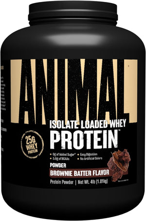 Animal Whey Isolate Protein Powder - Loaded for Pre & Post Workout Muscle Builder and Recovery with Digestive Enzymes for Men & Women - 25G Protein, Great Taste, Low Sugar - Brownie Batter 4 Lbs