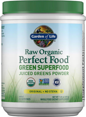 Garden of Life Raw Organic Perfect Food Green Superfood Juiced Greens Powder - Apple Flavor, 30 Servings - Vegan Gluten Free Whole Food Dietary Supplement, Greens plus Probiotics & Enzymes