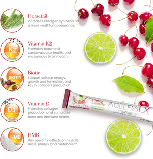 Powder Supplement for Women - with HMB Collagen Enhancer plus Vitamin D3 with K2, Horsetail and Biotin for Lean Muscle and Stronger Hair and Nails - 30 Powder Packets, Cherry Limeade