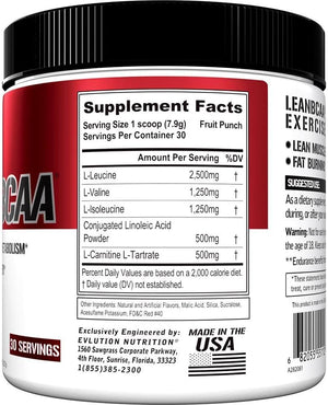 Evlution Stimulant Free Lean BCAA Powder Nutrition Bcaas Amino Acids Powder with CLA Carnitine and 2:1:1 Branched Chain Amino Acids Supports Muscle Recovery Fat Burn and Metabolism - Blue Raz