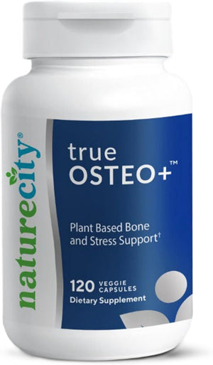 True-Osteo+ Plant-Based Supplement for Bone Strength | Algaecal Calcium & Magnesium, Plant-Based Vitamin D3, Vitamin K2, Silicon, Ashwagandha| Gentle on Stomach (120 Veggie Capsules)