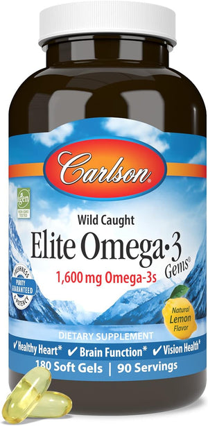'- Elite Omega-3 Gems, 1600 Mg Omega-3S, Heart, Brain & Vision Support, Wild Caught, Orange, 180 Soft Gels