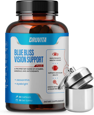Blue Bliss Vision Support - Eye Vitamins with Lutein, Bilberry and Zeaxanthin - Vitamin Supplement for Macular Degeneration Support, Vision Health and Preservation for Adults Seniors 60 Capsules