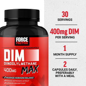 DIM Max, DIM Supplement for Men to Support Hormone Balance and Estrogen Balance, Maximum Strength Diindolylmethane, Superior Absorption, 400Mg, 60 Capsules