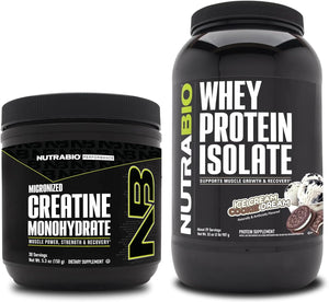 Nutrabio Creatine Monohydrate, Unflavored, 150G and Whey Protein Isolate, Ice Cream Cookie Dream, Supplement Bundle - Muscle Energy, Lean Muscle Growth, Recovery, and Strength