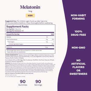 Natrol Kids Melatonin Gummies 1Mg, Children'S Melatonin for Restful Sleep, 90 Raspberry-Flavored Sleep Gummies, 90 Day Supply