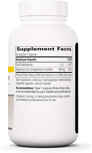 Magnesium Malate - Supplement with Elemental Magnesium - Supports Cellular Metabolism* - Vegan, Gluten-Free & Dairy-Free Mineral Supplement - 100 Mg, 90 Capsules