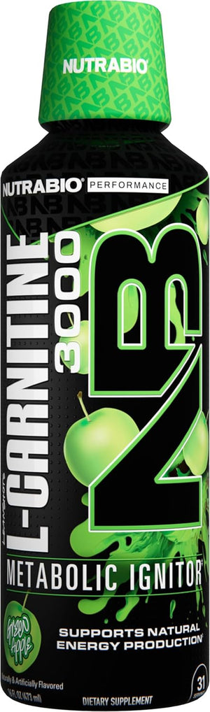 Nutrabio – L-Carnitine Liquid Shots – 3000Mg, (Green Apple) – 10Mg of Vitamin B-5 – Zero Carbs & Sugars – Energy Production – Muscle Recovery