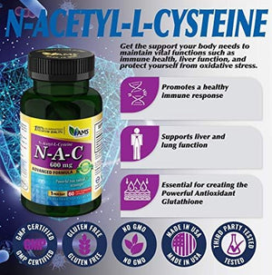 America Medic & Science NAC 600Mg – NAC Supplement for Lung Health & Immune Support, Liver Support & Antioxidants – N-Acetyl-L-Cysteine – 60 Capsules (Pack of 3)