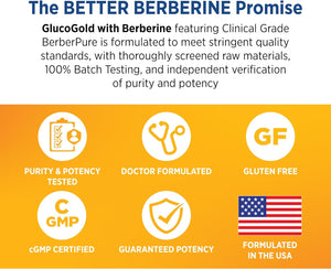 Glucogold with 1500 Mg per Day of Berberpure Berberine, Concentrated Cinnamon, Chromium, Banaba Leaf Extract (90 Tablets)