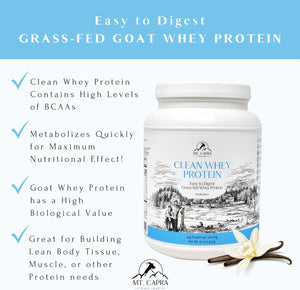 Mt. Capra Goat Whey Protein | Grass-Fed Undenatured Whey Protein Powder from Pastured Goats, High in Branch Chain Amino Acids, Natural Vanilla - 1 Pound