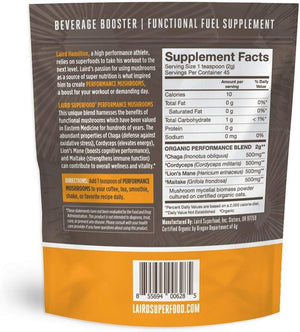 Laird Superfood Organic Performance Mushroom Blend with Chaga, Cordyceps, Lion'S Mane and Maitake for Energy and Cognition, 3.17 Oz. Bag, Pack of 2