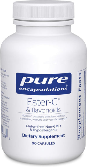 Pure Encapsulations Ester-C & Flavonoids - Vitamin C Supplement for Antioxidants - Immune & Vascular Support* with Calcium & Rutin - Gentle on Digestion - Vegan & Non-Gmo - 90 Capsules