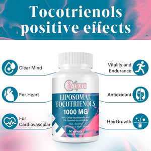 Liposomal Tocotrienols Supplement 1000Mg, Vitamin E, Advanced Formula with 95% Delta-Tocotrienols, 5% Gamma-Tocotrienols - 60 Softgels (2 Bottle)