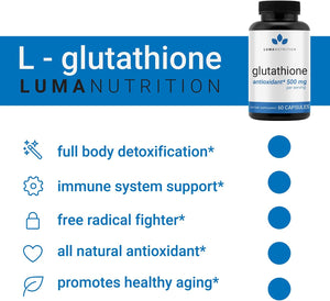 Premium Glutathione - Reduced Glutathione 500Mg - Glutathione Supplement - L-Glutathione - Antioxidant Support - Liver Support - 60 Capsules