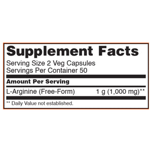 Supplements, L-Arginine 500 Mg, Nitric Oxide Precursor*, Amino Acid, 100 Veg Capsules
