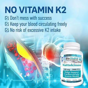 Bio Absorb Nattokinase Supplement. 100 Mg, 2000 Fus. 6-Month Supply. Non-Gmo Natto Extract Enzyme (180 Veggie Caps)