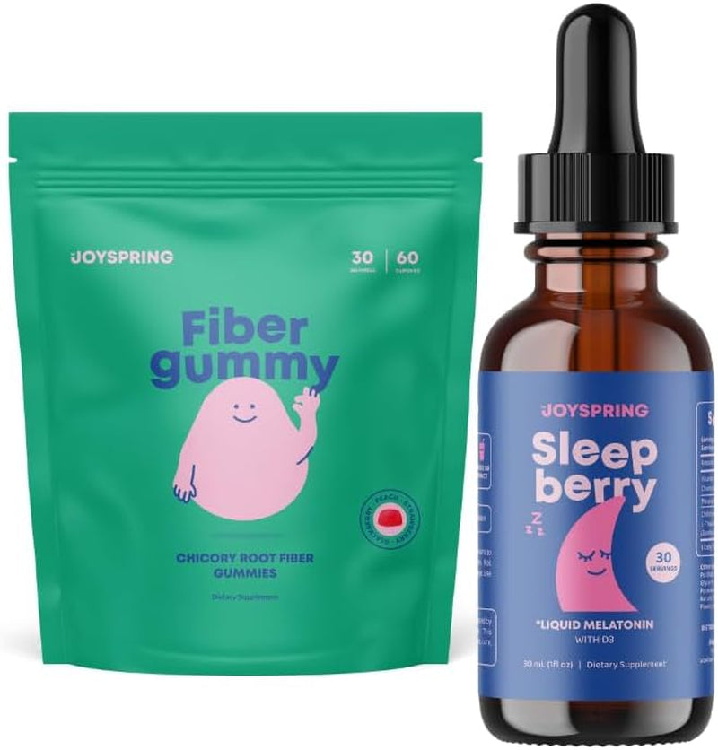 Joyspring Fiber & Melatonin Bundle with Naturally Sourced Kids Vitamins | Non-Alcoholic, Sugar-Free Liquid Drops Formula | Vegan & Vegetarian Liquid Drops and Gummies Supplement