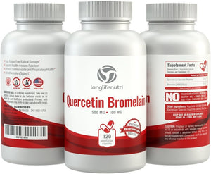 Quercetin 500Mg with Bromelain 100Mg 120 Vegetarian Capsules | Natural Antioxidant Supplement | Relief Complex | Dihydrate Pure Powder Extract Cap 500 Mg Plus