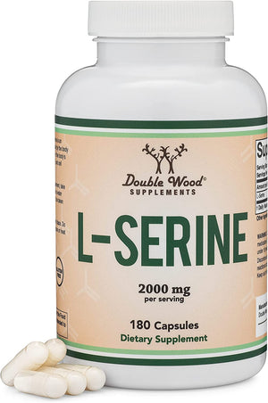 L-Serine Capsules (Third Party Tested) - 2,000Mg Servings Used in Clinical Study, 180 Count, 500Mg per Capsule (L Serine Amino Acid for Serotonin Production and Brain Support) by Double Wood