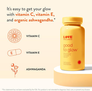 Love Wellness Good to Glow Collagen Supplement | Skin Care with Biotin, Vitamin C, E, & Zinc | Promotes Smooth, Glowing & Clear Skin | Enhances Smoothness, Reduces Wrinkles & Fine Lines | 60 Capsules