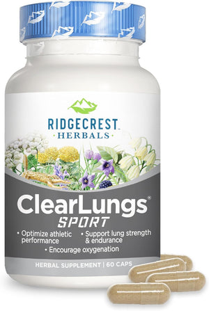 Ridgecrest Herbals Clearlungs Sport, Oxygen Intake and Lung Support Formula with Cordyceps, Rhodiola, Eleuthero (60 Vegan Caps, 30 Serv)