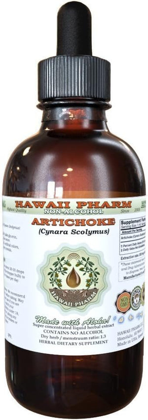 Hawaii Pharm Artichoke Alcohol-Free Liquid Extract, Organic Artichoke (Cynara Scolymus) Dried Leaf Glycerite Natural Herbal Supplement 2X32 Oz Unfiltered