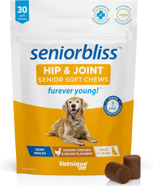 Vetnique Seniorbliss Senior Dog Joint Supplement with Glucosamine and Chondroitin for Dogs Joint Support and Healthy Cartilage Development - for Small & Large Breeds (Hip & Joint Chew, 30Ct)