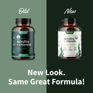 Snap Supplements USDA Organic Spirulina Chlorella Capsules - Green Superfoods for Natural Energy and Metabolic Health, 120 Capsules