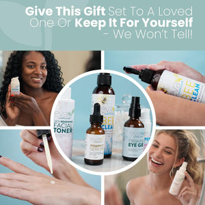 Eva Naturals Rejuvenating Skin Care Set - Exfoliate, Replenish & Moisturize with Vitamin C plus Serum, Bee Clean Cleanser, Eye Gel, Face Moisturizer & Toner - Perfect Facial Cleanser Bundle